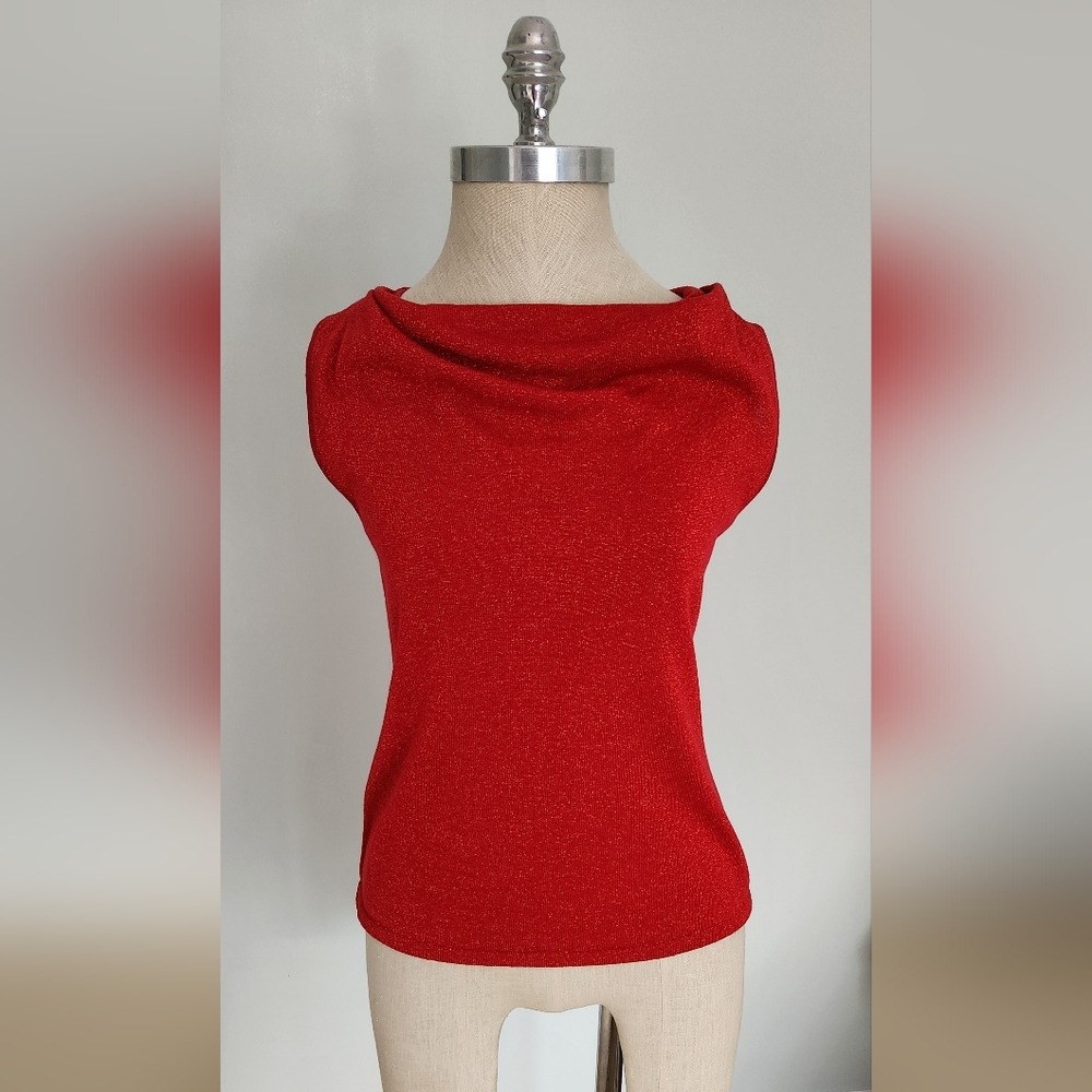 Y2K Vintage Red Sparlkly Sleevless Shirt - Picture 3 of 7
